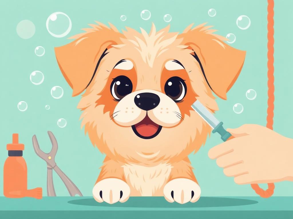 Cute puppy being groomed